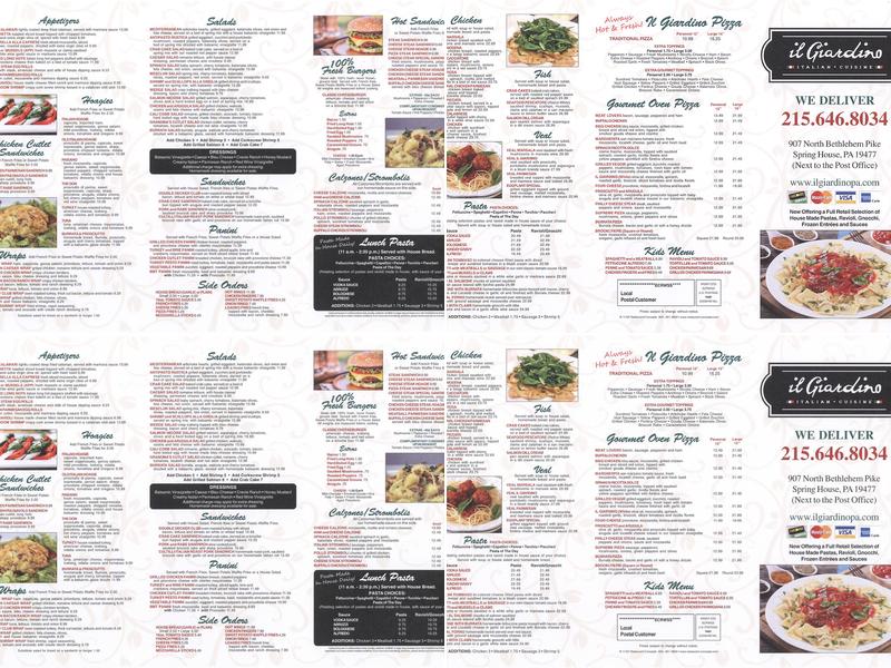 Il Giardino Italian Cuisine Menu