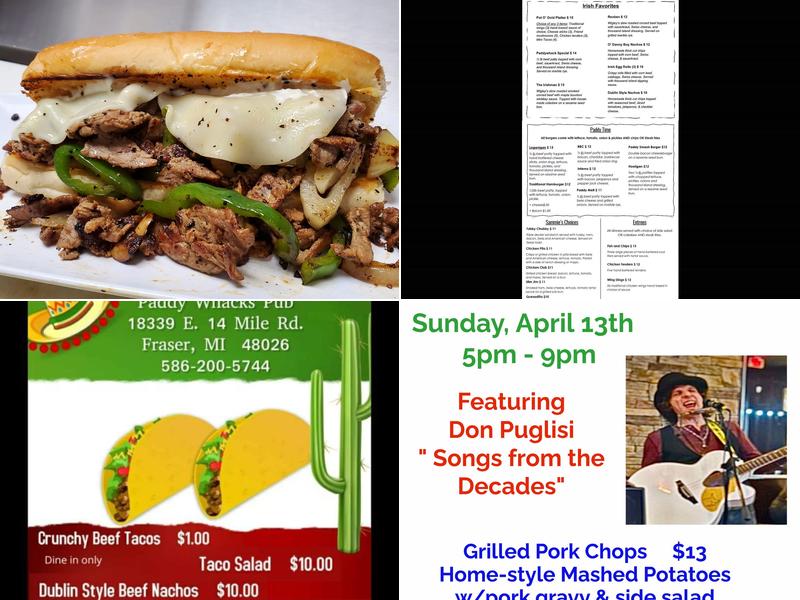 Paddy Whacks Pub Menu