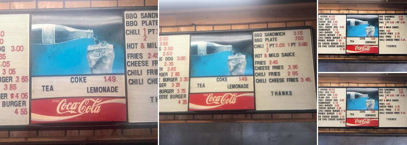 Cook's Lunchroom Menu