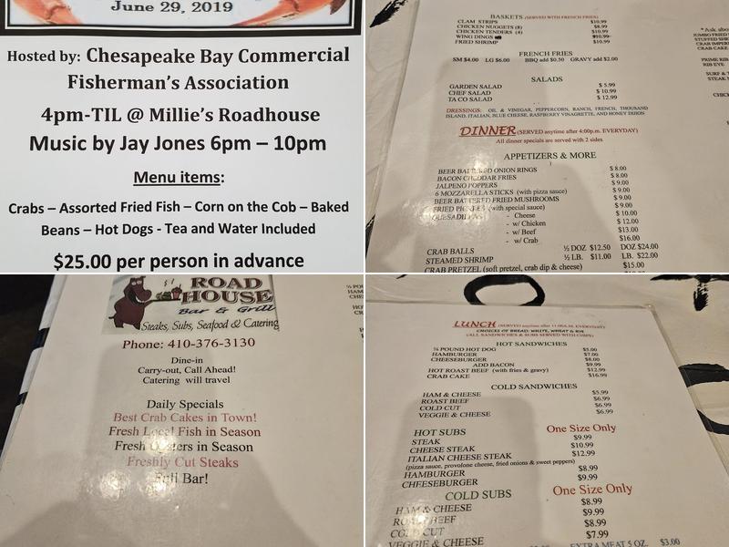 Millie's Road House Bar Menu