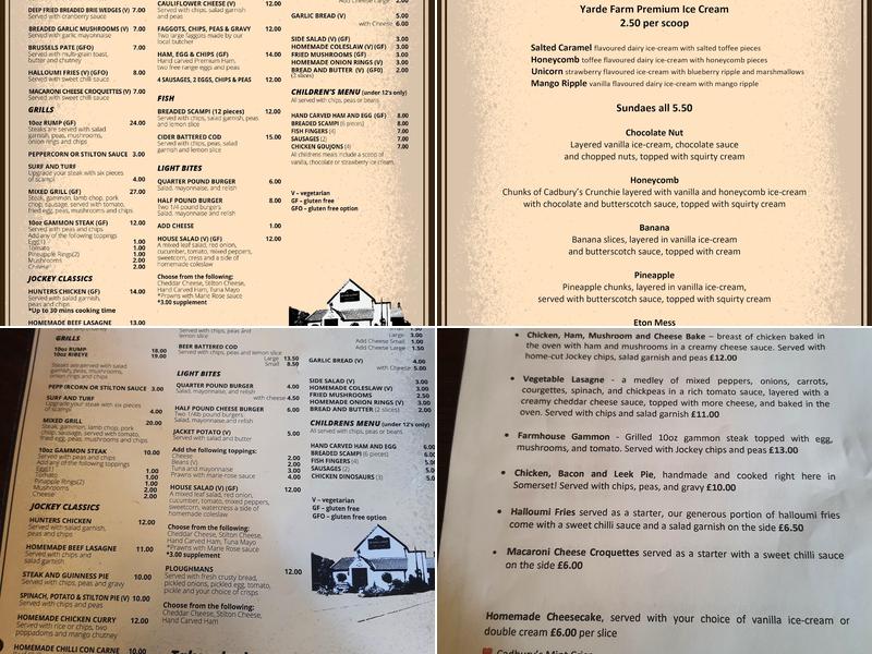 Horse and Jockey Inn Menu