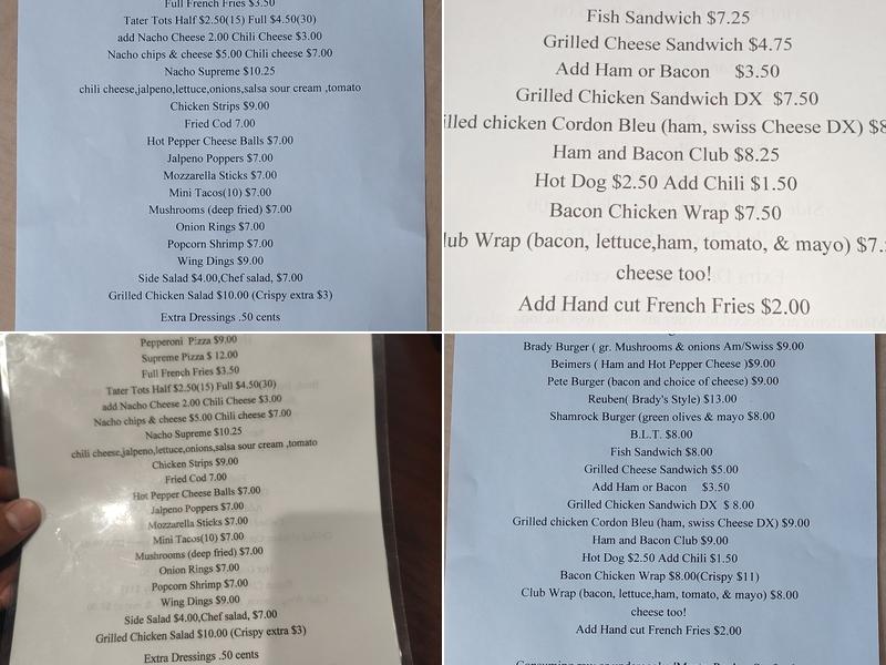 Brady's Pub Menu