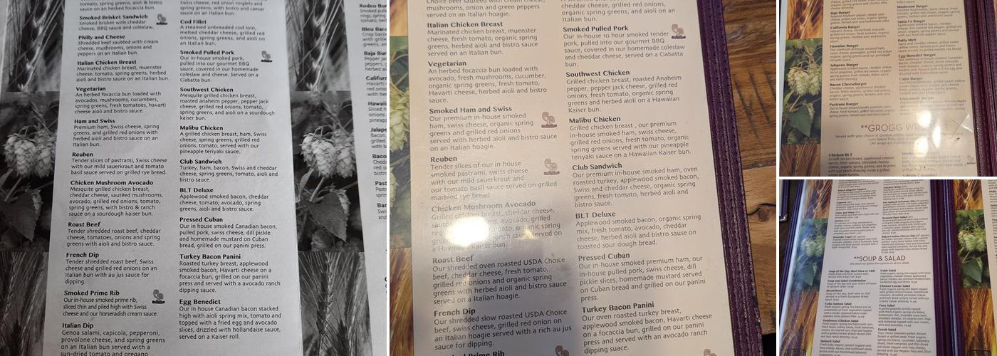 Groggs Pinnacle Brewing Menu