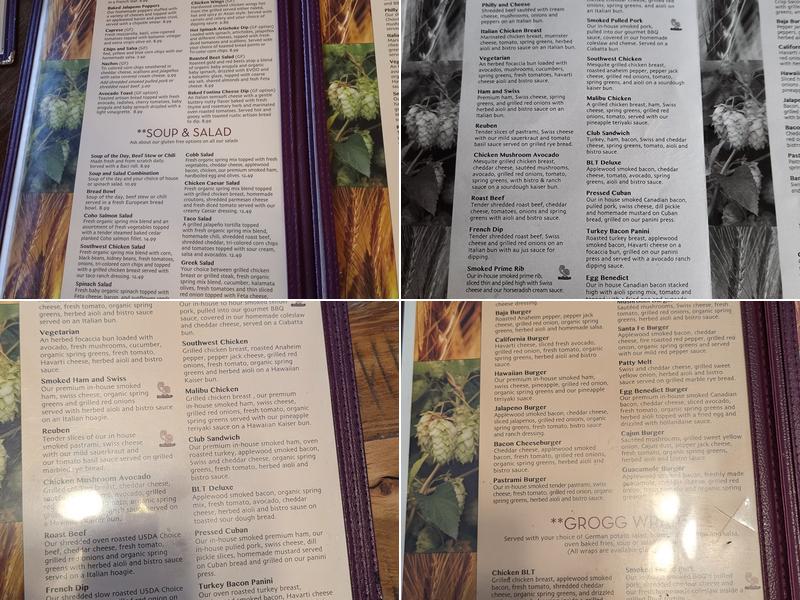 Groggs Pinnacle Brewing Menu