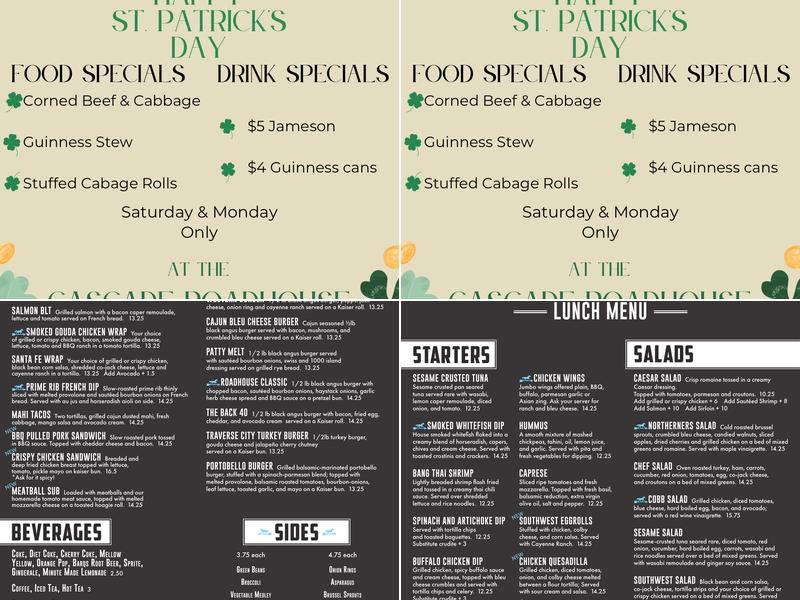 Cascade Roadhouse Menu