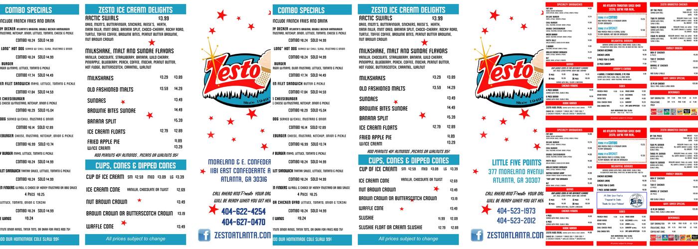 Zesto Drive-In Menu
