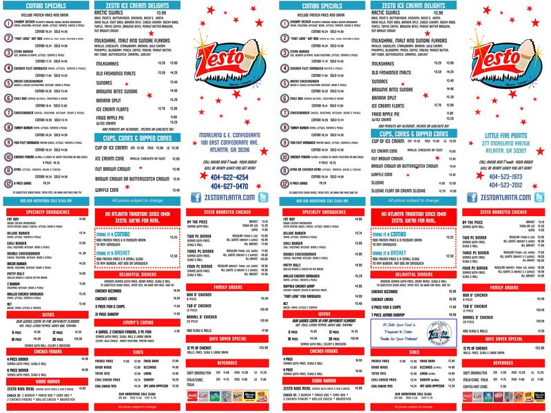Zesto Drive-In Menu