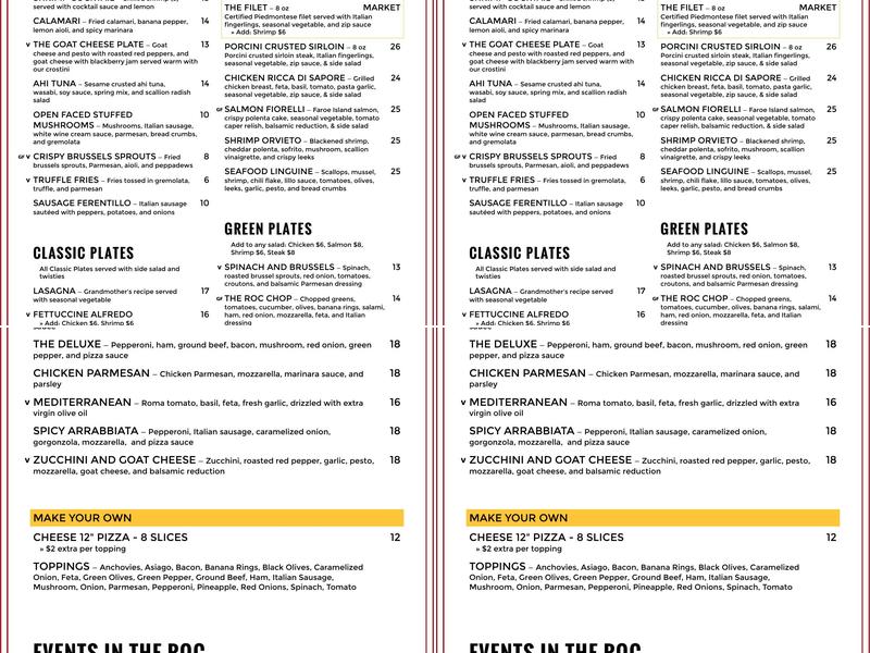 Salute Special Events/ The Roc Restaurant & Wine Bar Menu