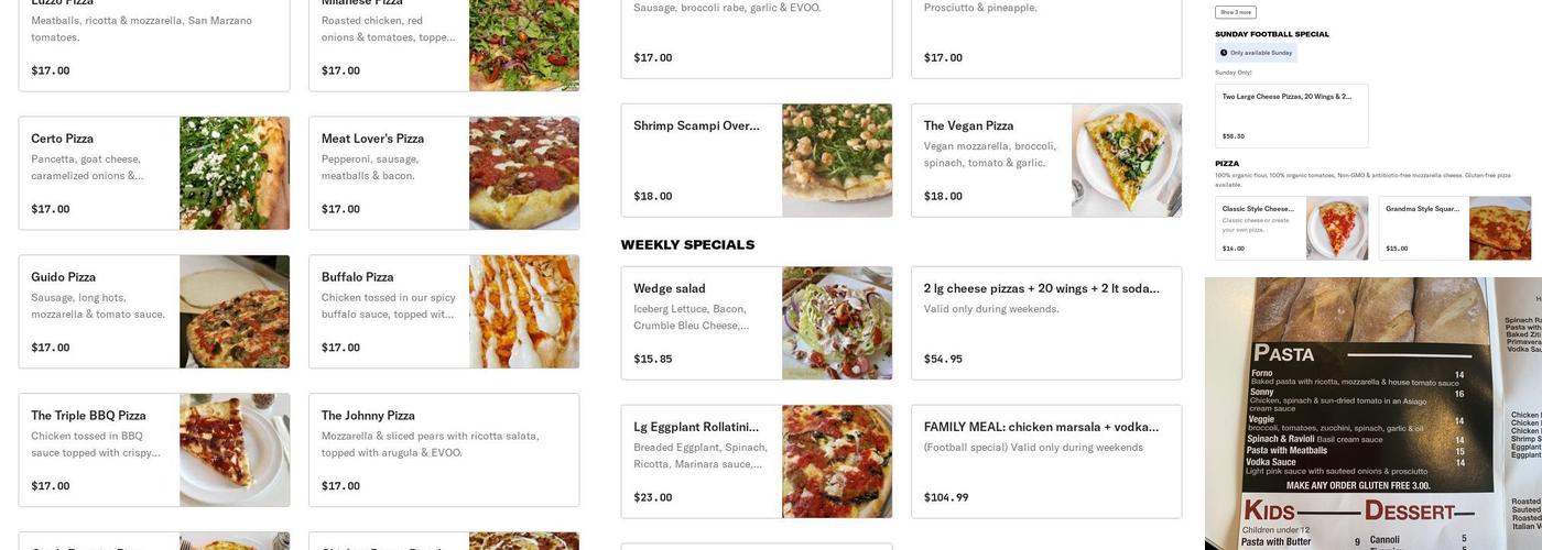 Tiga's Artisan Pizzeria Menu