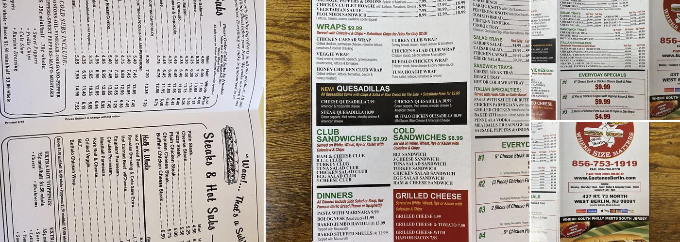 Gaetanos West Berlin Menu