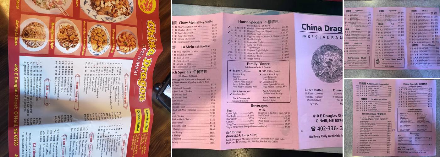China Dragon Menu
