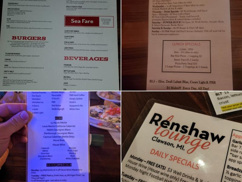 Renshaw Lounge Menu