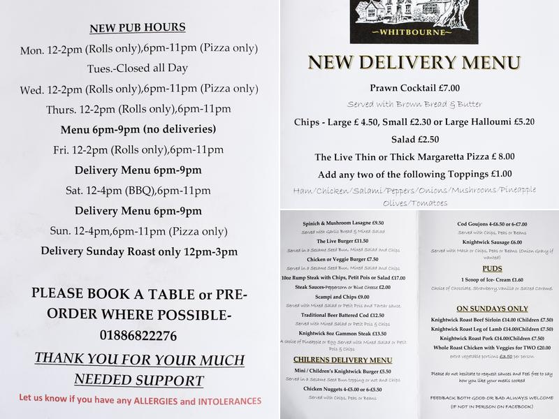 The Live & Let Live Whitbourne Menu