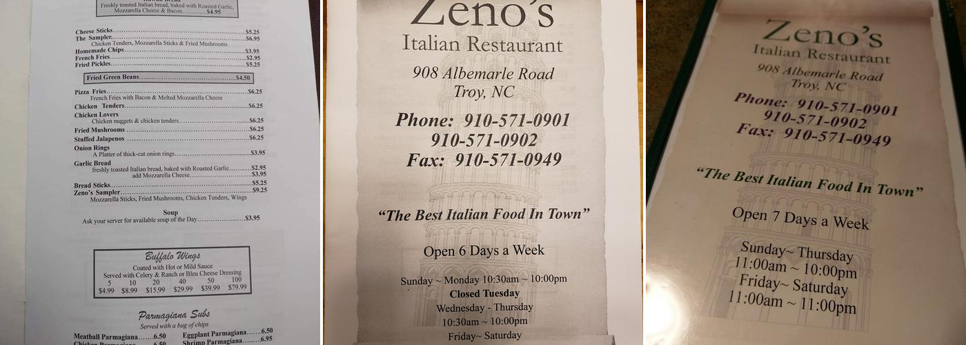 Zeno's Italian Restaurant Menu