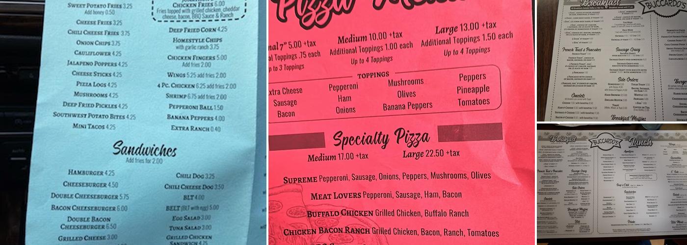 Buccardo's Menu