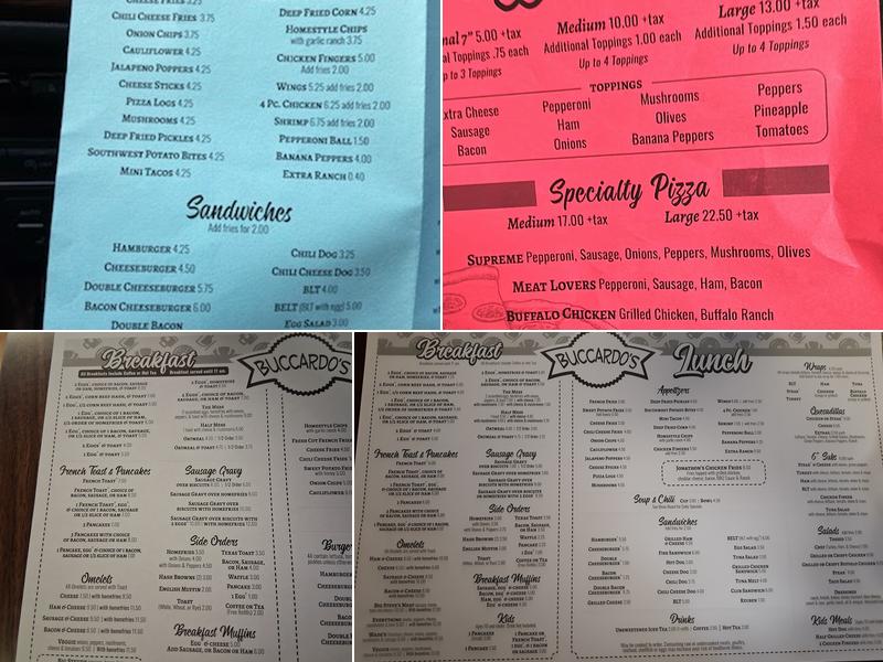 Buccardo's Menu