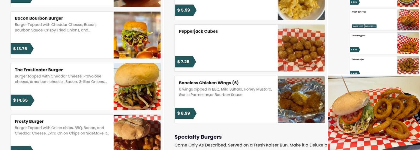 Frosty Jacks Menu