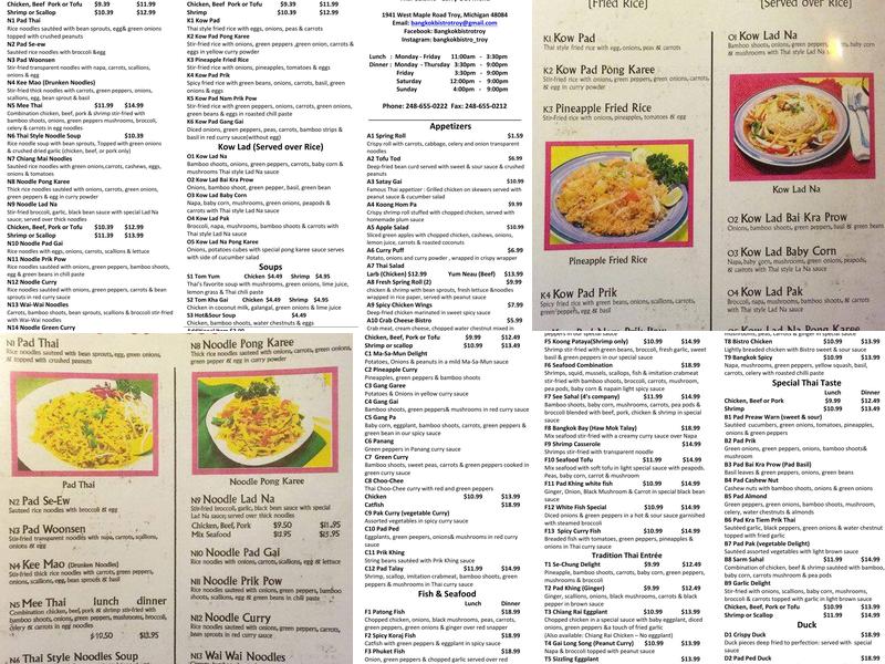 Bangkok Bistro Menu