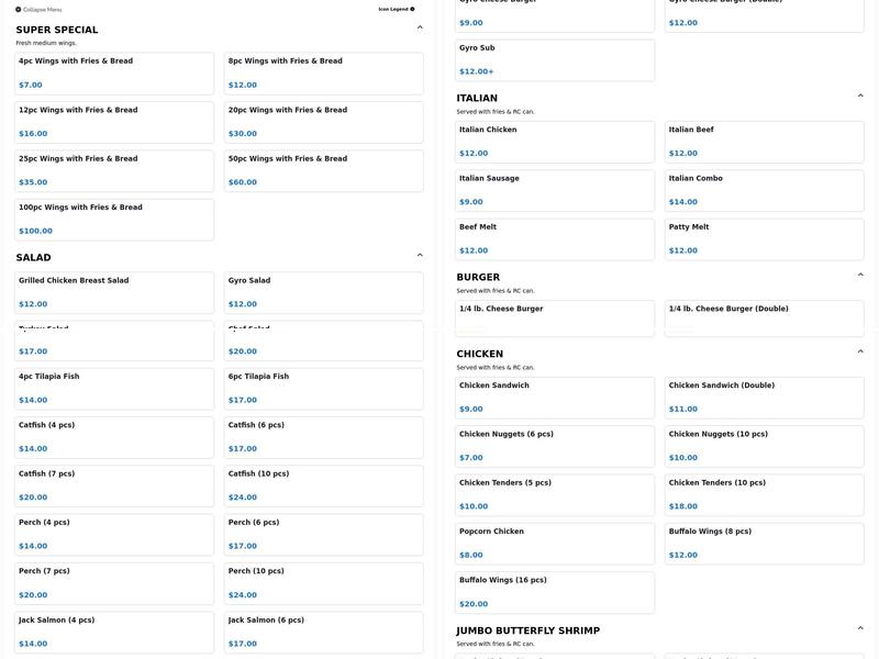 Kennedy Fish & Chicken Corporation Menu