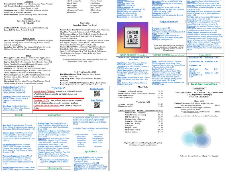 The Sit Down Cafe & Sushi Bar Menu