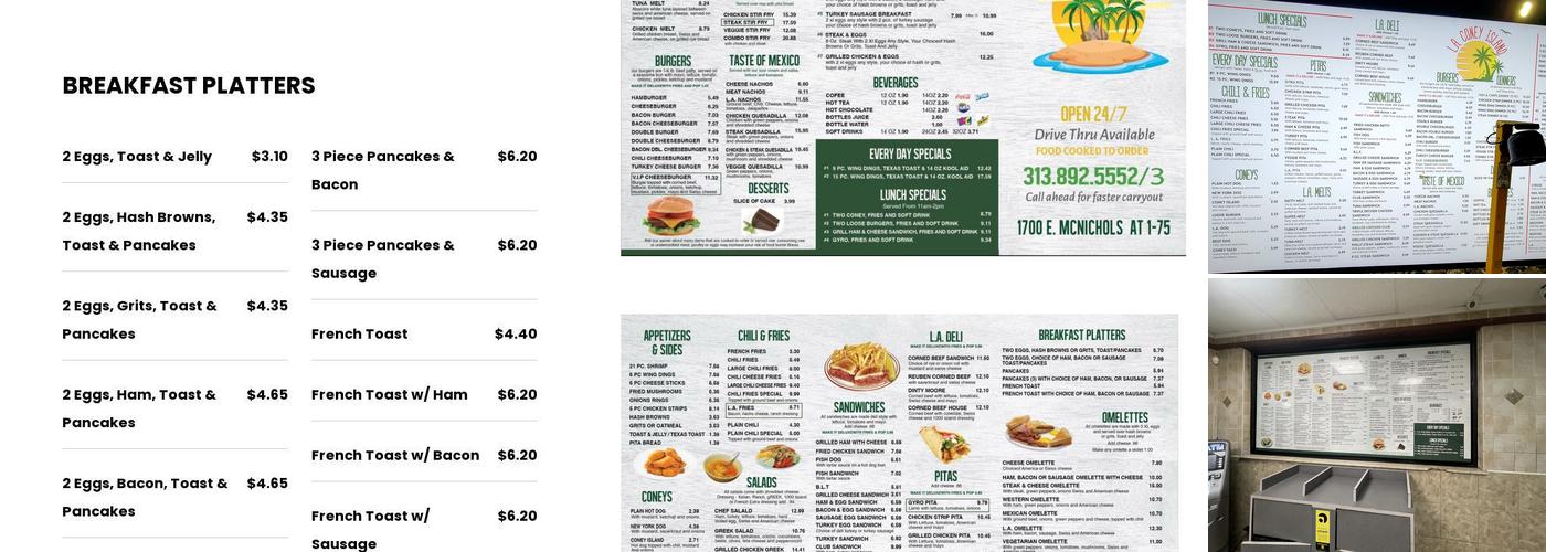 LA Coney Restaurant Menu