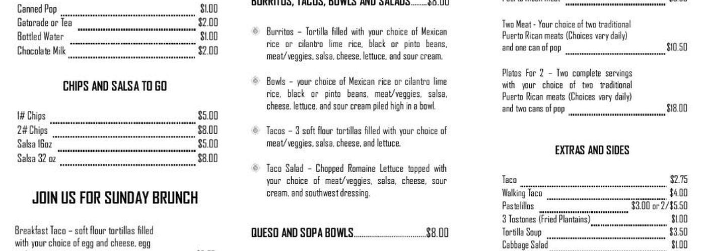Dos Eppi's Menu