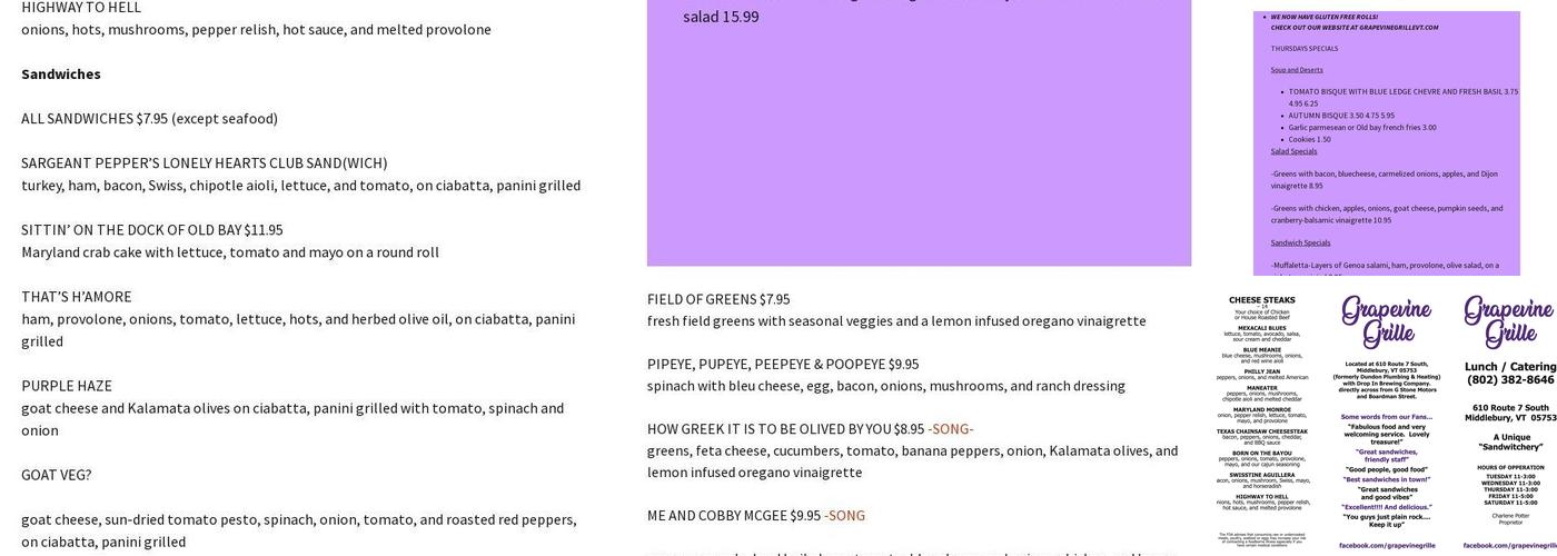 Grapevine Grille Menu