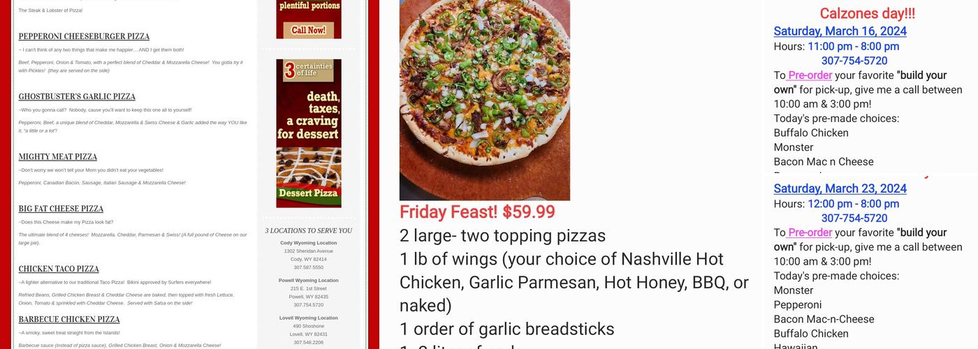 Pizza On the Run Menu