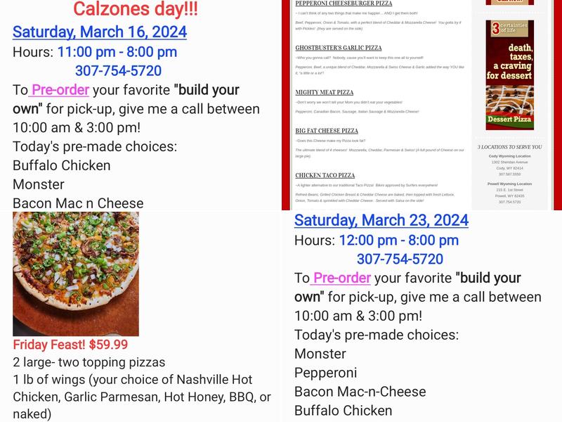 Pizza On the Run Menu