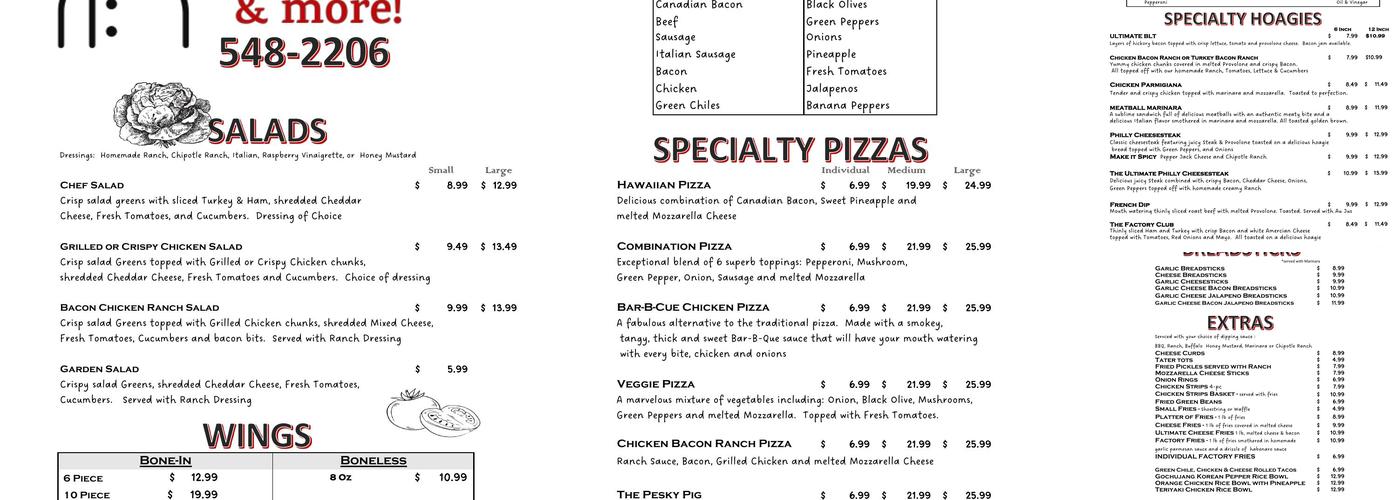 The Pizza Factory & More Menu