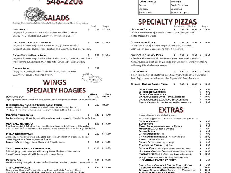 The Pizza Factory & More Menu
