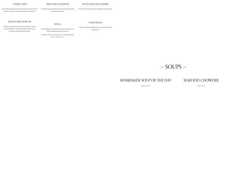 Proud Cut Saloon Menu