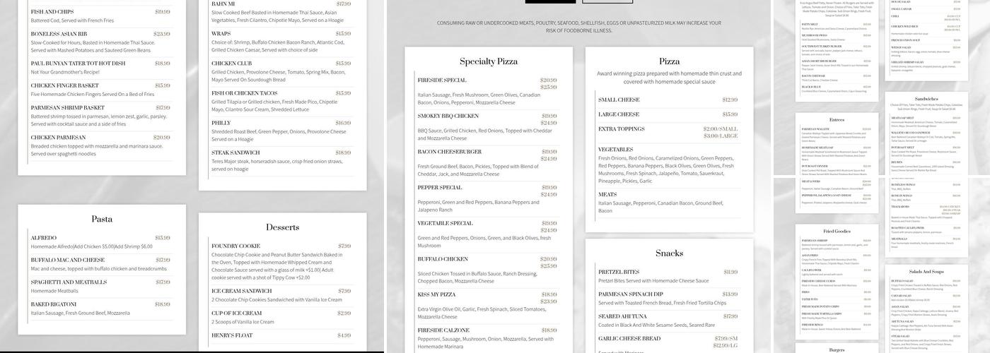 Fireside Foundry Menu