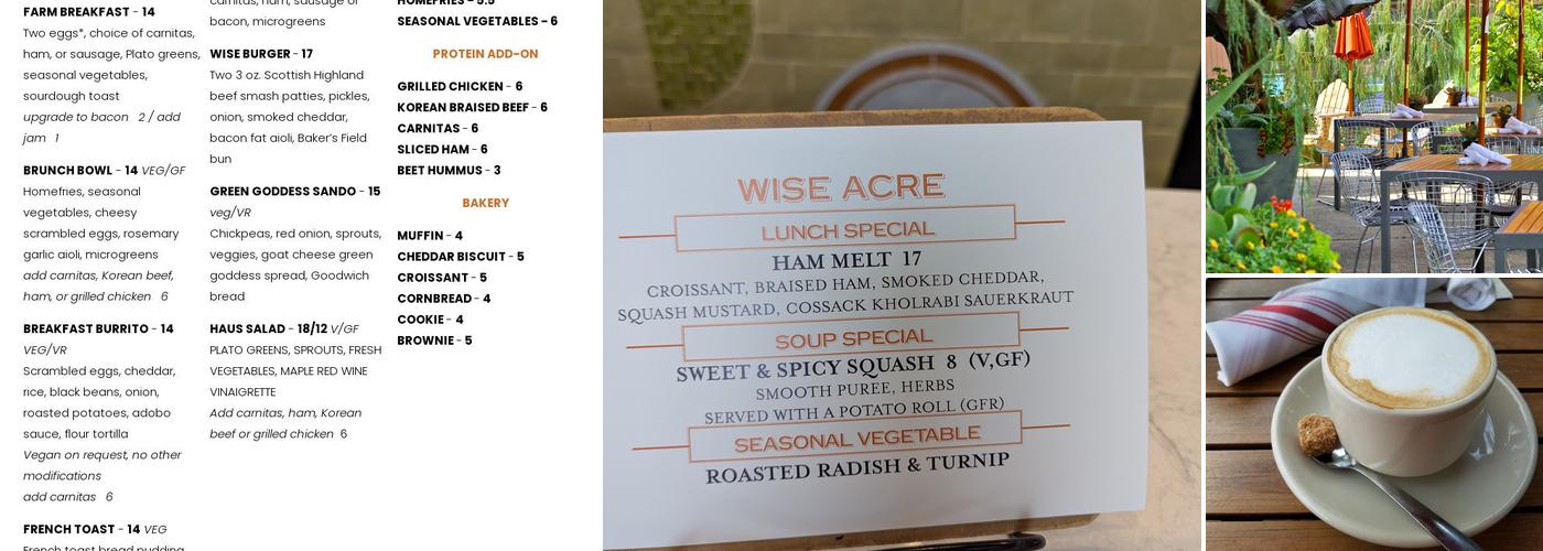 Wise Acre Eatery Menu