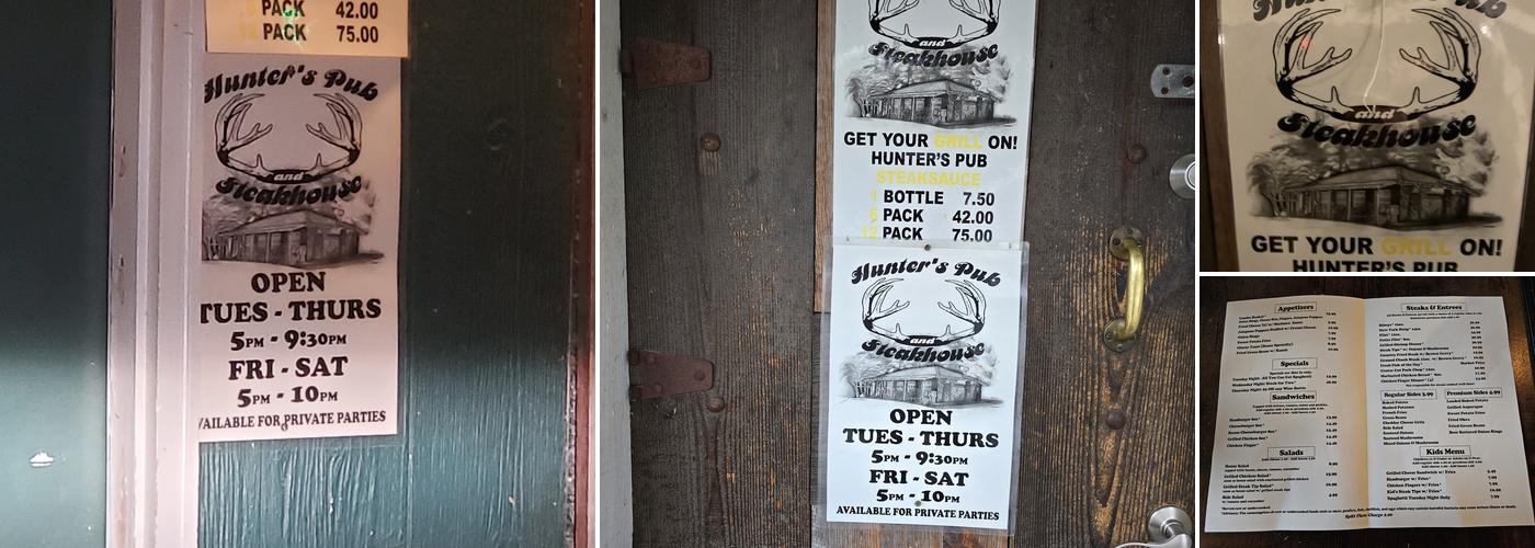 Hunters Pub and Steakhouse Menu