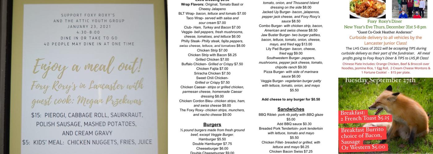 Foxy Roxy's Diner Menu