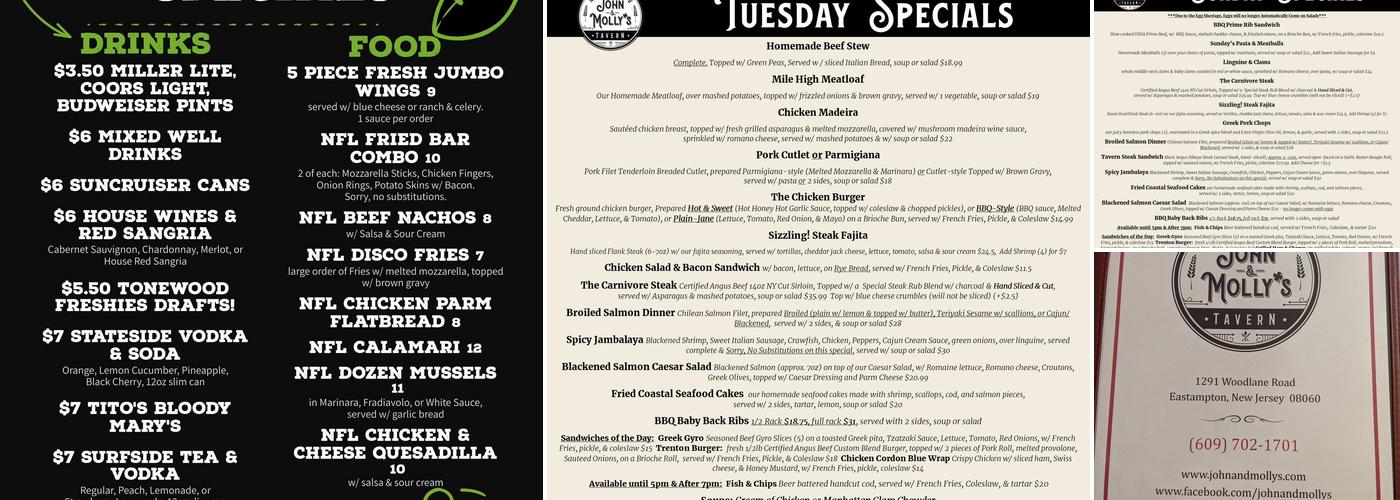 John and Molly's Menu