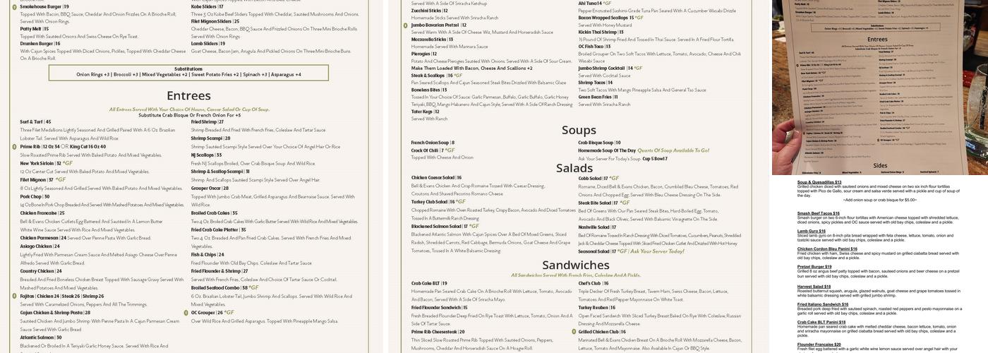 O'Connor's American Bar & Grille Menu