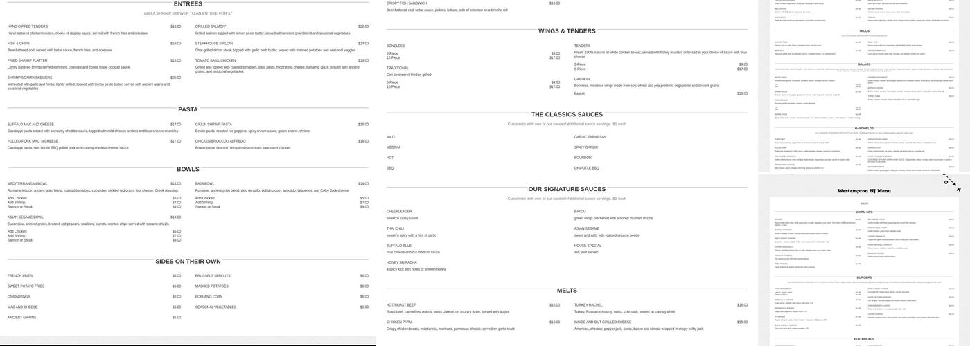 Recovery Sports Grill Menu