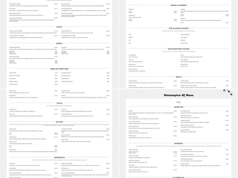 Recovery Sports Grill Menu