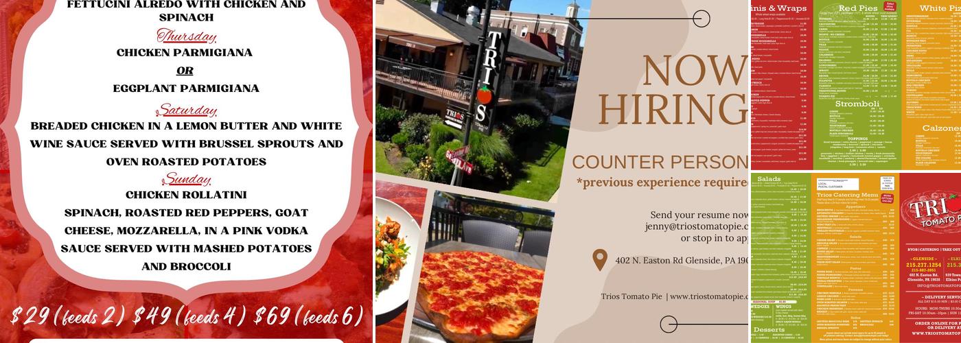 Trios Tomato Pie Menu