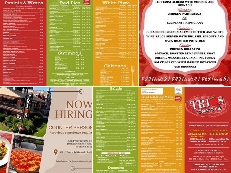 Trios Tomato Pie Menu