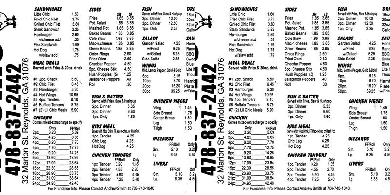 Big Chic Reynolds Menu