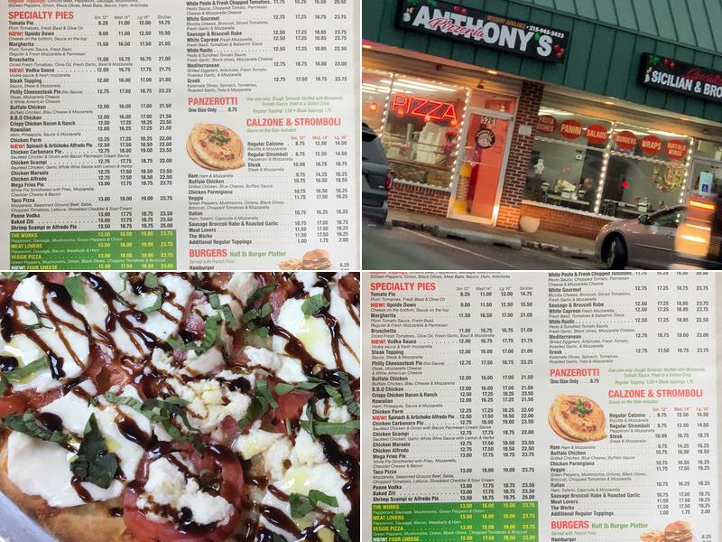 Anthony's Pizza Menu