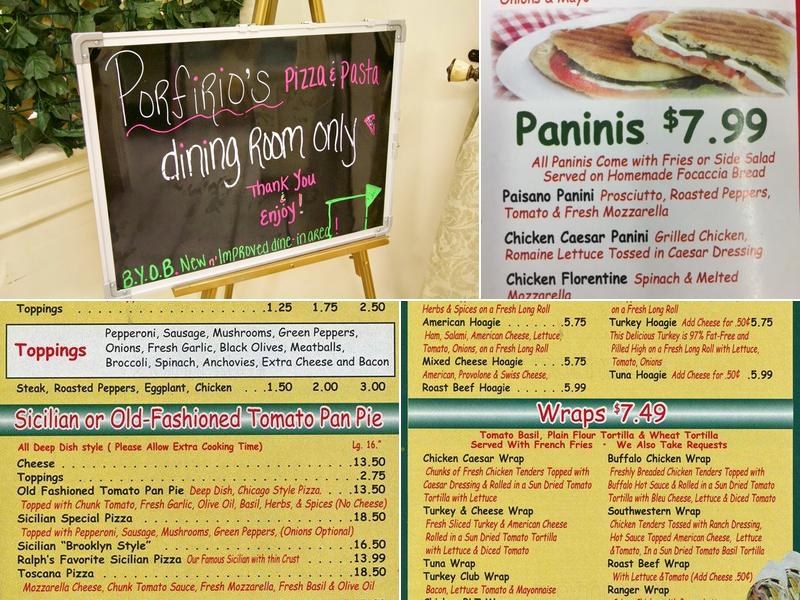 Porfirio's Pizza And Pasta Menu