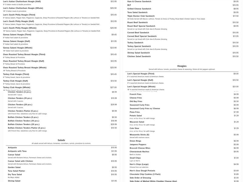 Lee's Hoagie House Menu