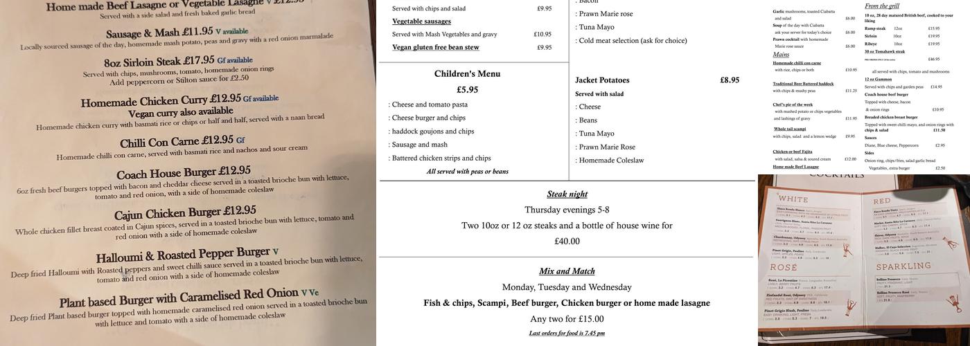 Coach House, Bentham Menu