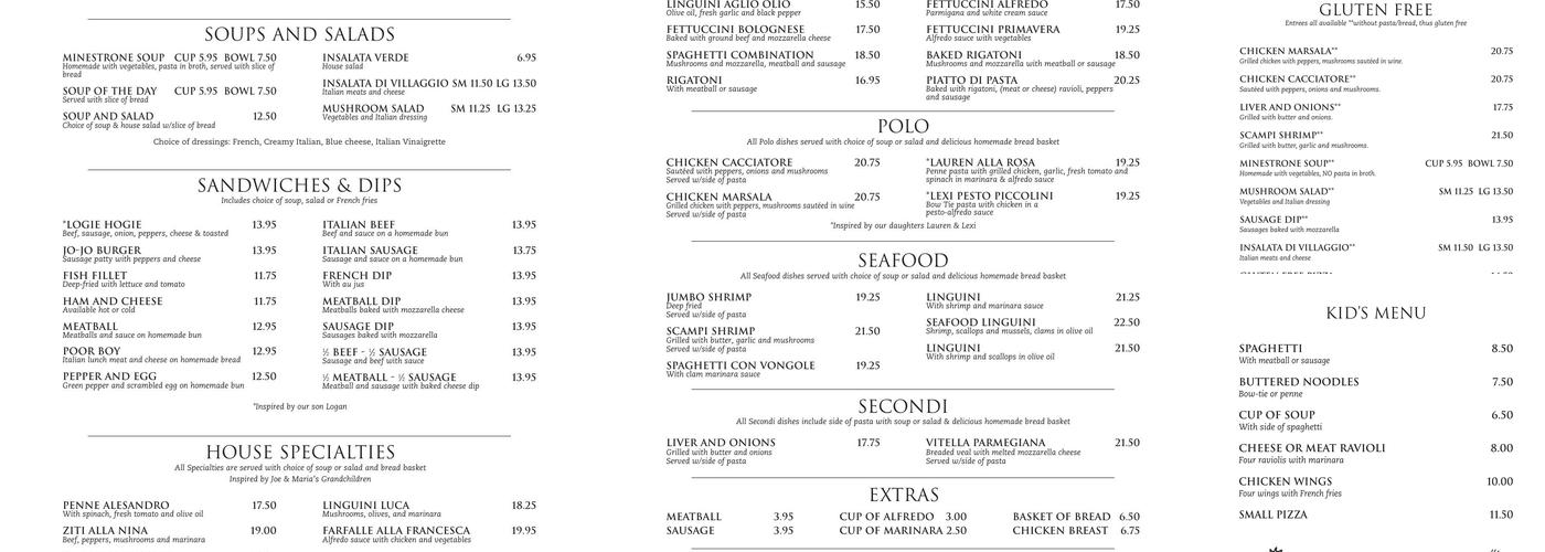 Giuseppe's Italian Ristorante Menu