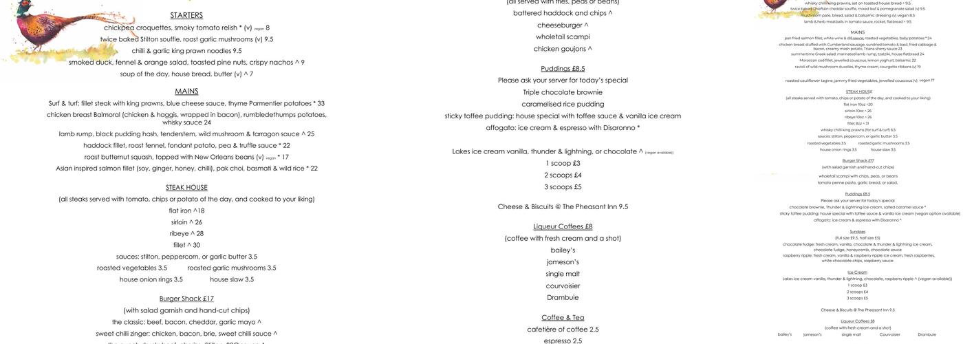 The Pheasant Inn Cumwhitton Menu