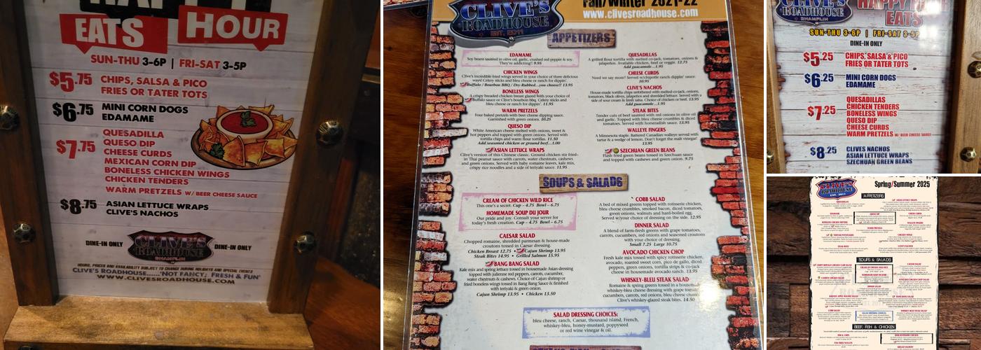Clive's Roadhouse Champlin Menu